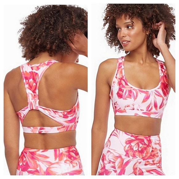 JustFab Other - Bright Coral & Hot Pink Floral Sports Bra Crop Top JustFab Athletic Wear Size L